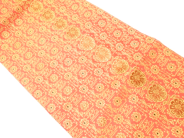 JAPANESE KIMONO / ANTIQUE NAGOYA OBI / WOVEN GRID & FLOWERS
